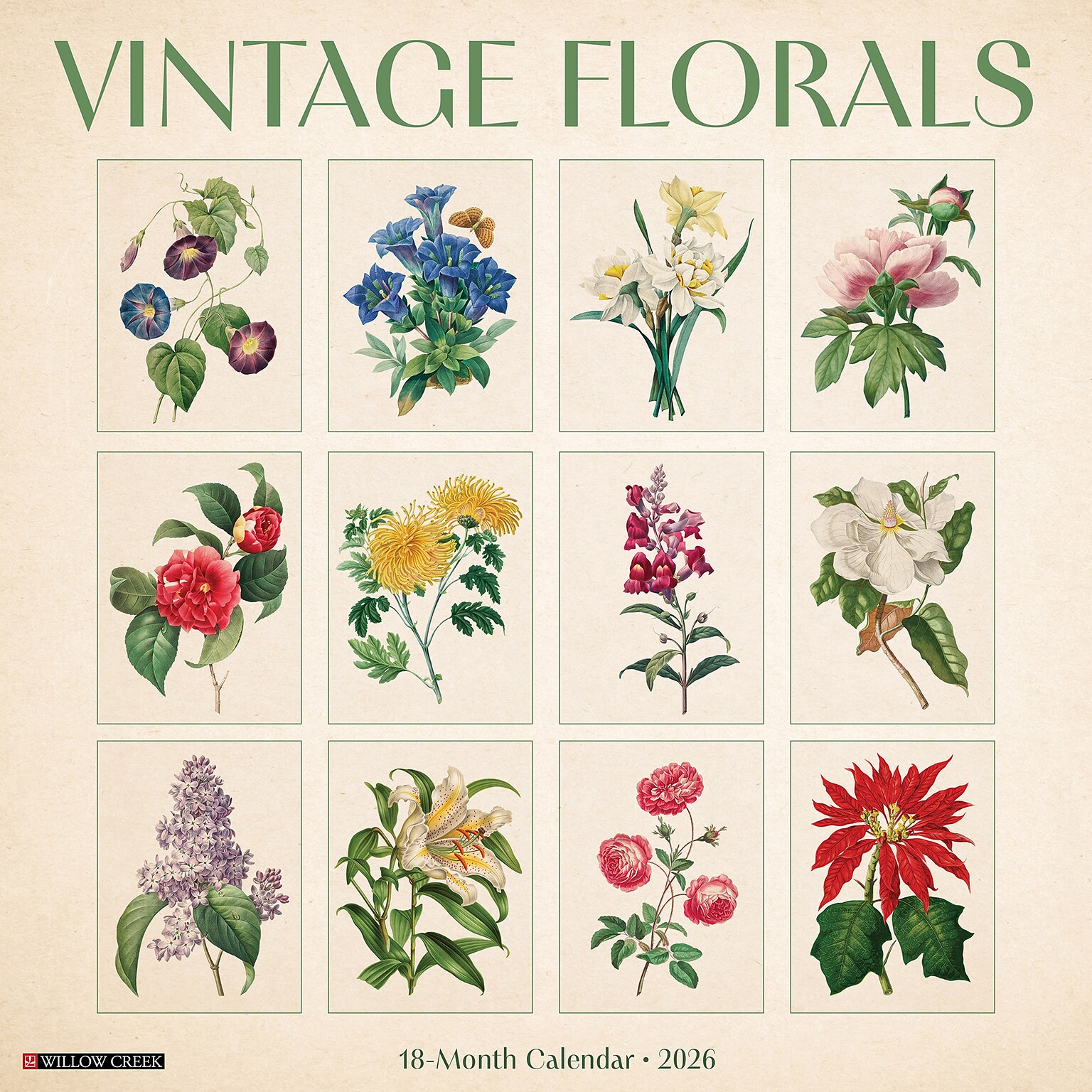 2026 Willow Creek Vintage Florals 12 x 12 Monthly Wall Calendar (56240)
