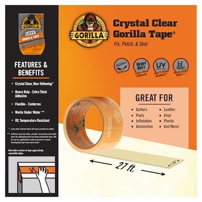Gorilla Crystal Clear Tape, 1.88" x 27', 1 Roll (6027007)