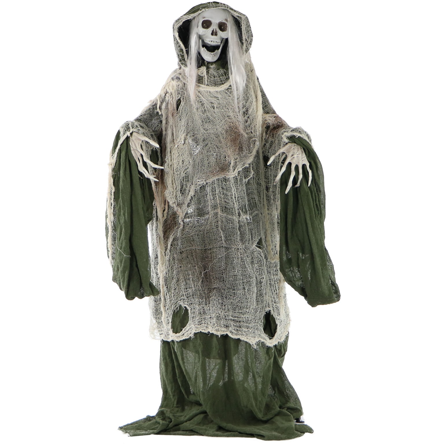 Haunted Hill Farm Life-Size Animatronic Moaning Skeleton with Rotating Head (HHSKEL-1FLSA)