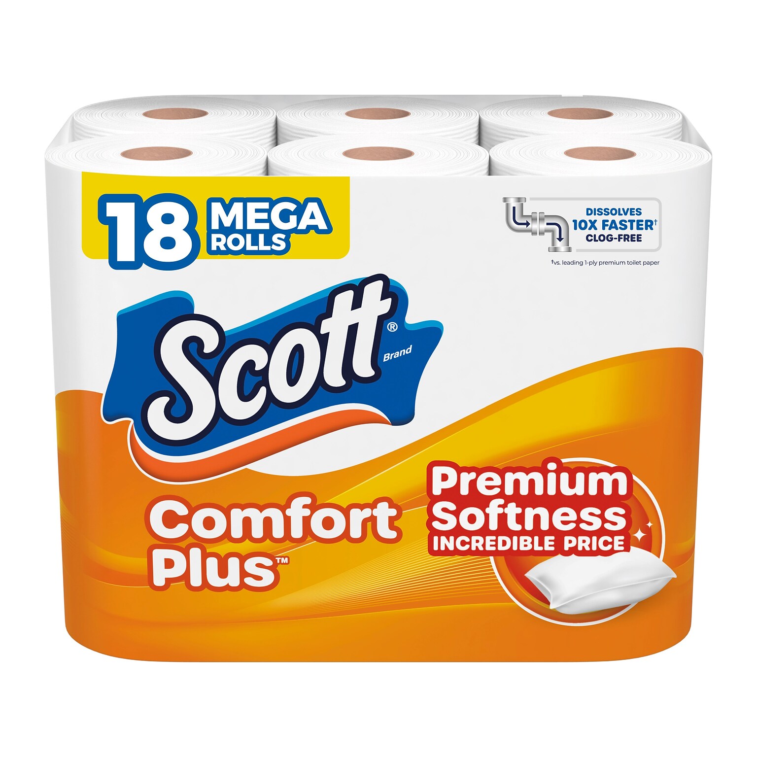 Scott Comfort Plus Toilet Paper, 1-Ply, White, 310 Sheets/Roll, 18 Rolls/Case (57099)