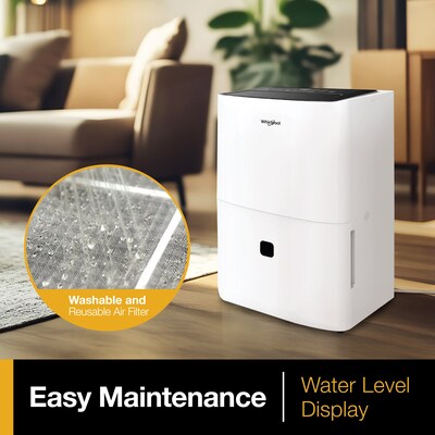 Whirlpool Energy Star 32-Pint Portable Dehumidifier, Covers up to 1,500 sq. ft., White (WHAD321AW)