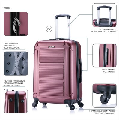 InUSA Pilot 24" Hardside Suitcase, 4-Wheeled Spinner, TSA Checkpoint Friendly, Wine (IUPIL00M-WIN)