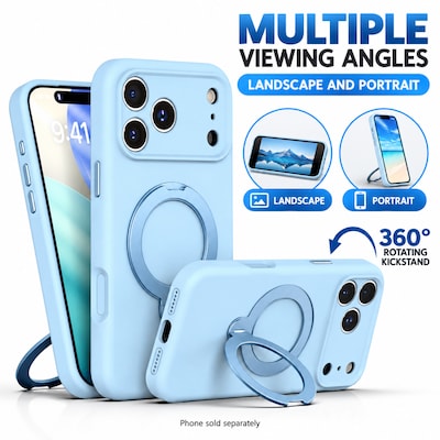 SaharaCase MagSafe Silicone Phone Case for iPhone 18 Pro Max, 360-Degree Kickstand, Wireless Charging, Light Blue (CP01188)
