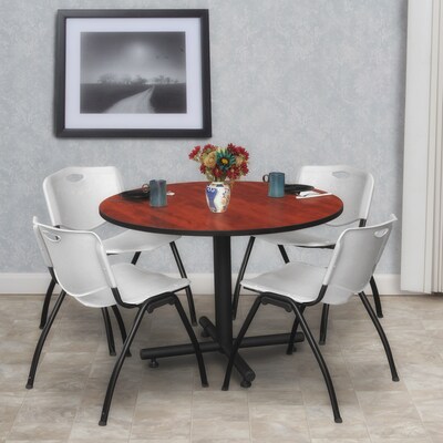 Regency Seating Kobe 48 Round Breakroom Table, Cherry & 4 M Stack Chairs, Grey (TKB48RNDCH47GY)