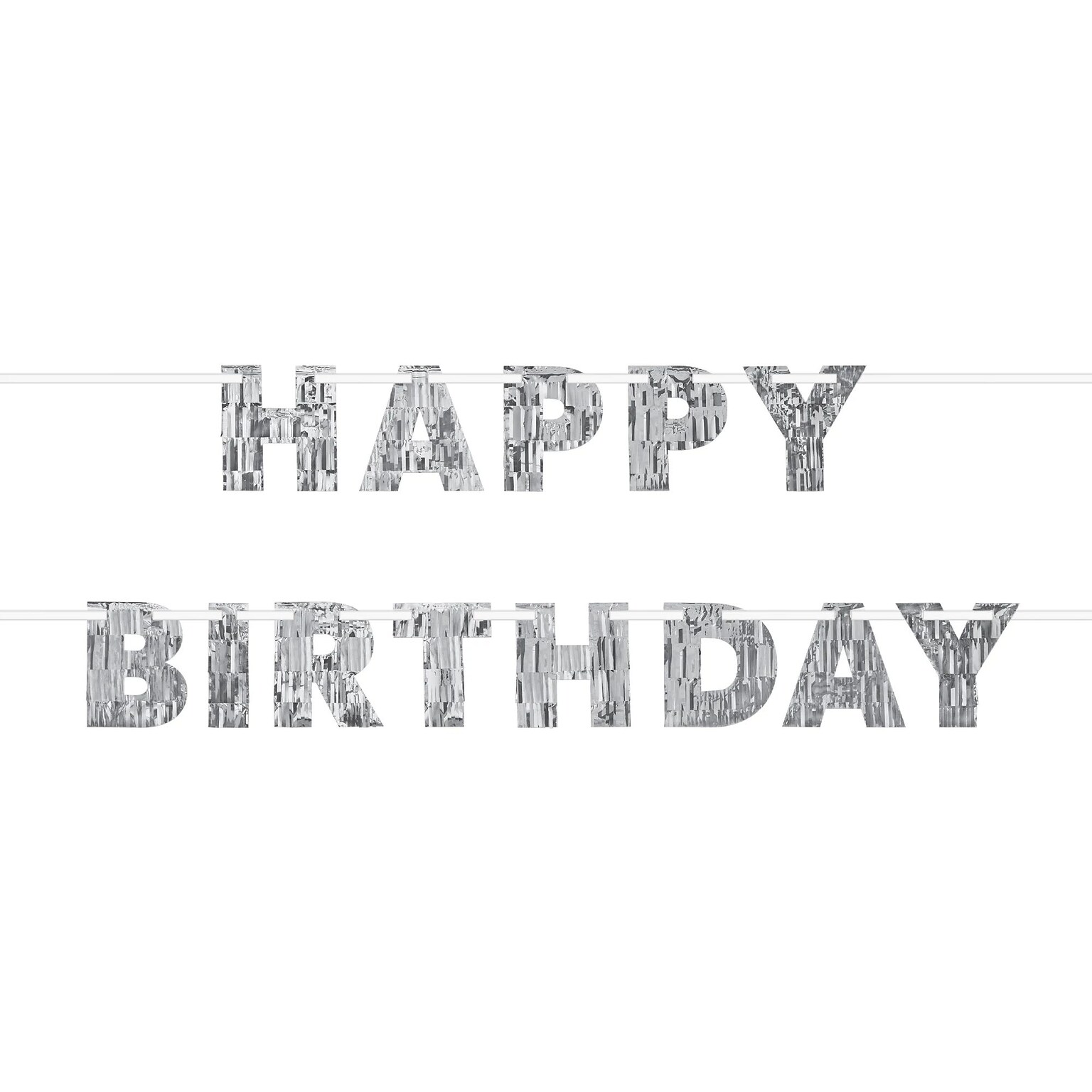 Party City Happy Birthday Fringe Letter Banner, Metallic Silver, 2/Pack (AM120894-NS)