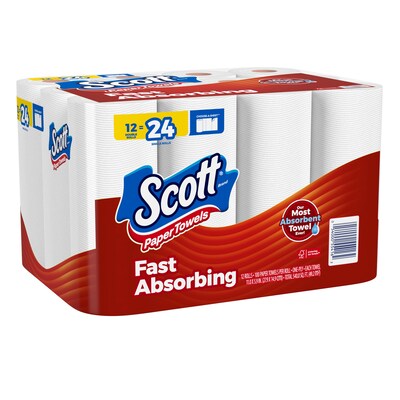 Scott Choose-A-Sheet Kitchen Roll Paper Towels, 1-ply, 102 Sheets/Roll, 12 Rolls/Pack (38869/55416)