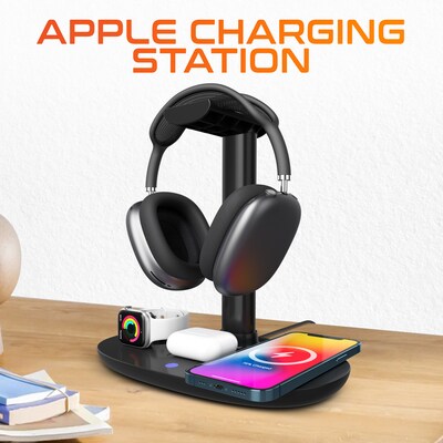 Delton HS1 4-in-1 Wireless Charging Station and Headset Stand, Black (DHSWC1)