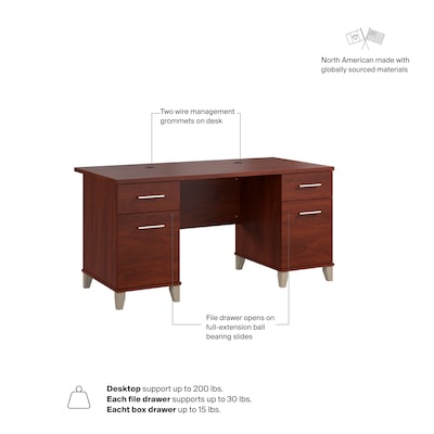 Bush Home Somerset 60" W Office Computer Desk with Drawers, Hansen Cherry (WC81728K)