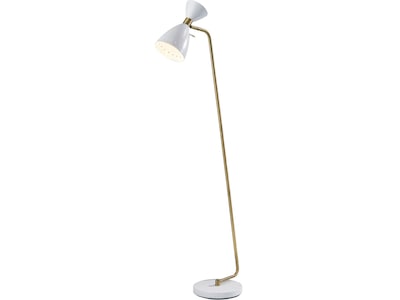 Adesso Oscar 59 Matte White/Antique Brass Floor Lamp with Cone Shade (4283-02)