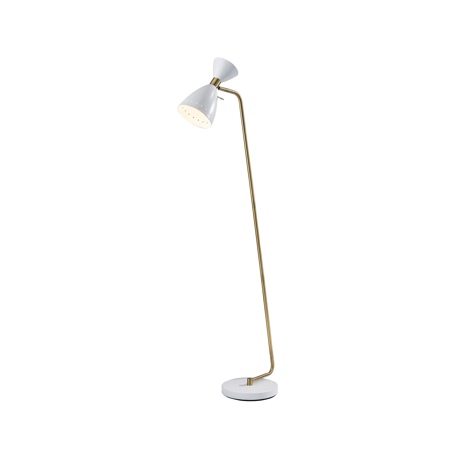 Adesso Oscar 59 Matte White/Antique Brass Floor Lamp with Cone Shade (4283-02)