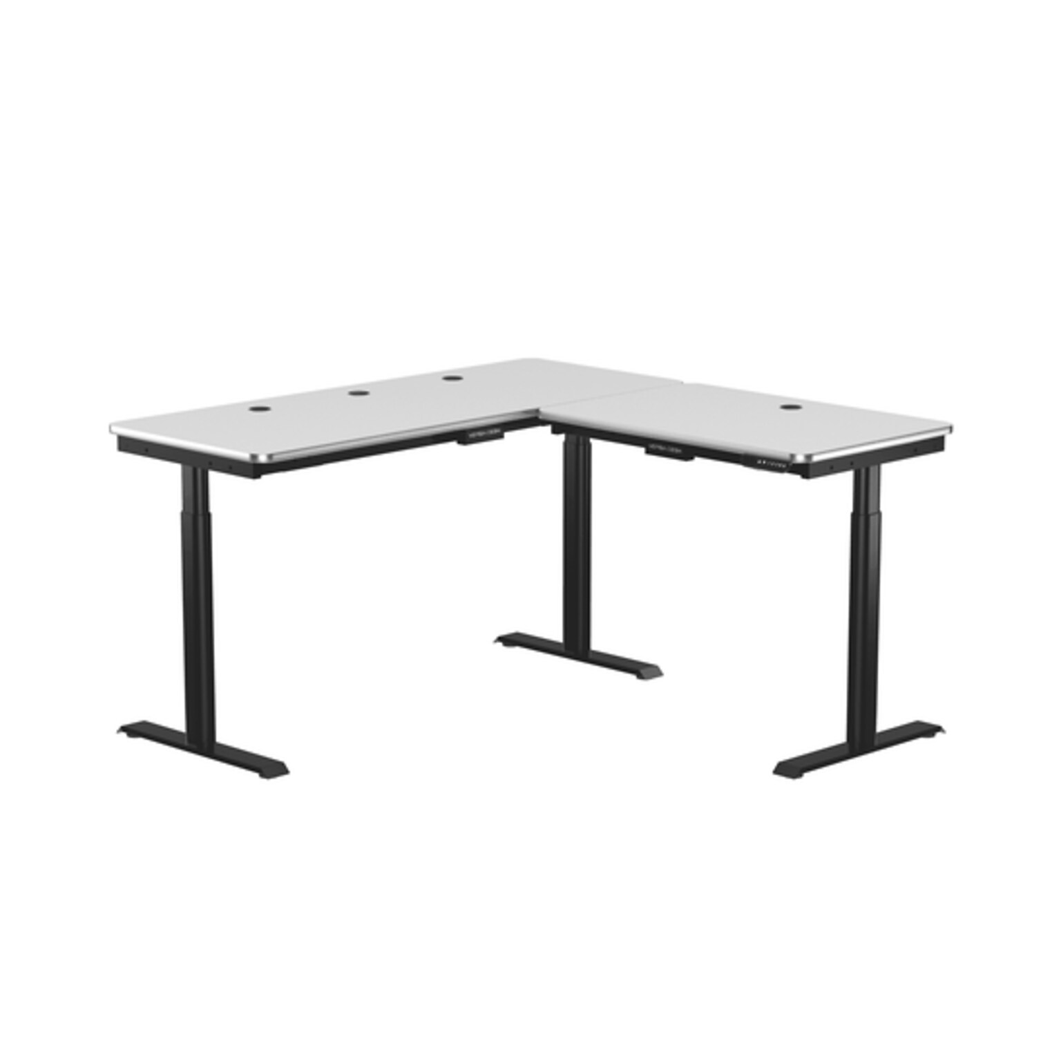 VersaDesk PowerLift 60W Electric L-Shaped Adjustable Standing Desk, White/Black (PLLSD6060-BW-APP)