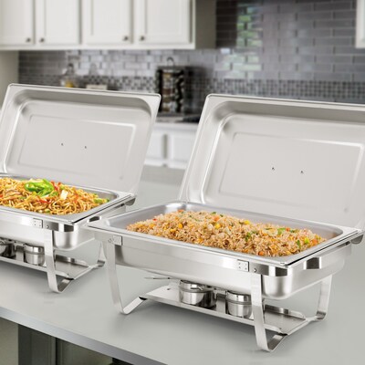 MegaChef 9.5 Qt. Stainless Steel Professional Food Warmer/Buffet Serving Tray, Set of 2 (935122031M)