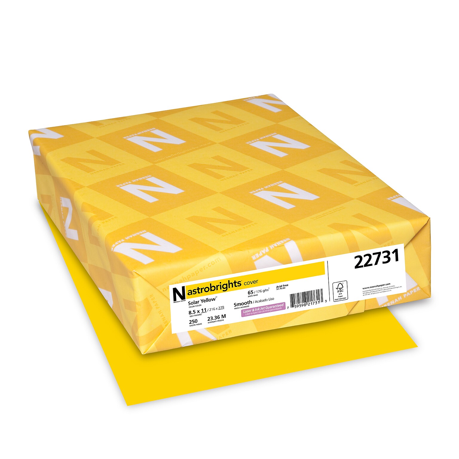 Astrodesigns 65 lb. Cardstock Paper, 8.5 x 11, Solar Yellow, 250 Sheets/Pack (22731)