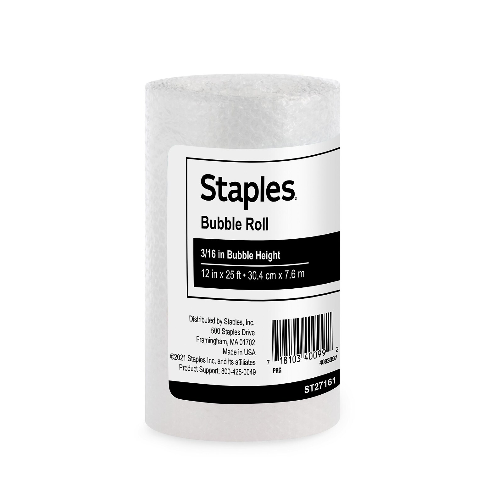 Staples 3/16 Bubble Roll, 12 x 25, Clear (4069426)