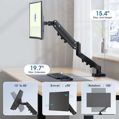 FlexiSpot MA1 Single Adjustable Arm, Up to 32" Monitor, Black (MA1B-S-DP)