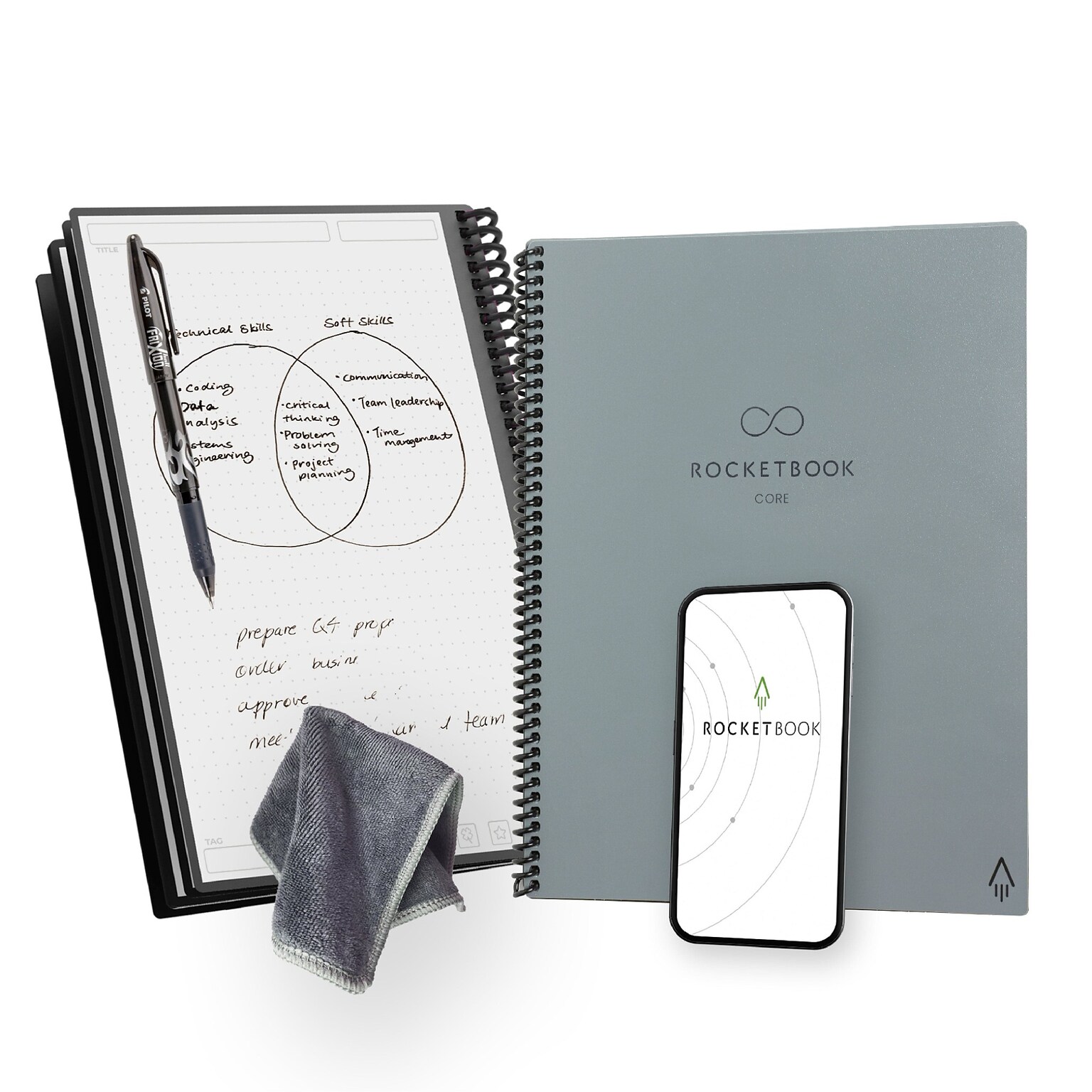 Rocketbook Core Smart Notebook, 8.5 x 11, Gray/Silver (CRLTDT-ENAM-GRY-01)