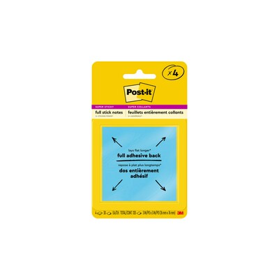 Post-it Full Adhesive Notes, 3" x 3", Energy Boost Collection, 30 Sheet/Pad, 4 Pads/Pack (F3304SSAU)