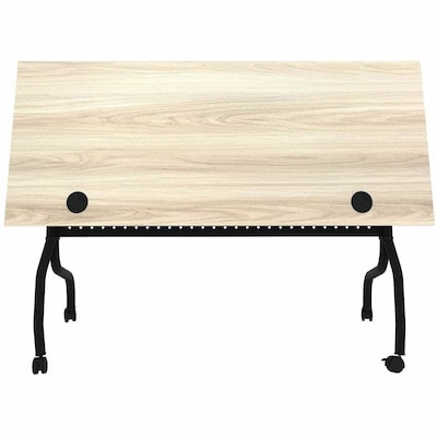 Lorell 60"W x 23.6"D Foldable Flip-Up Training Table, Melamine, With Wheels, Modern Elm/Black (LLR66376)