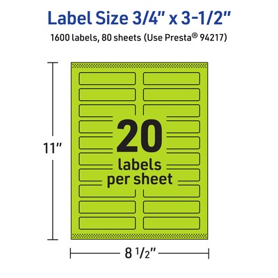 Avery Rectangle Multipurpose Labels, 0.75" x 3.5", Bright Green, 1600/Box (94217)