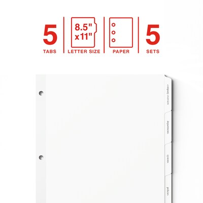 Staples Print & Apply Label Dividers, Clear, 5-Tabs, 5 Sets (ST63050)