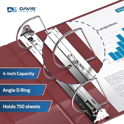 Davis Group Easyview Premium 4 Angle D Ring, Customizable, View Binder, Burgundy, 4/Pack (8406-08