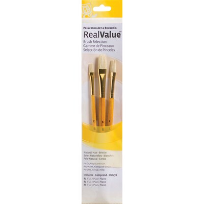 Princeton RealValue Mixed Media Natural Variety Brush Set, Yellow, 3/Set, 6 Sets/Bundle (PBXPR9104-6)