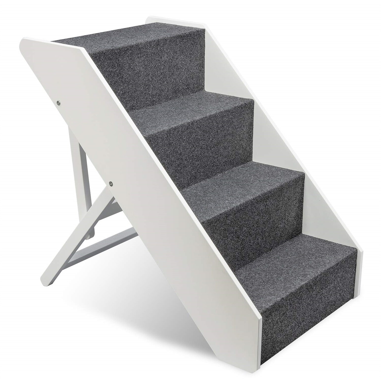 Arf Pets Foldable Wood Dog & Cat Stairs, 4 Levels Height Adjustment, White (APSTPSWH)