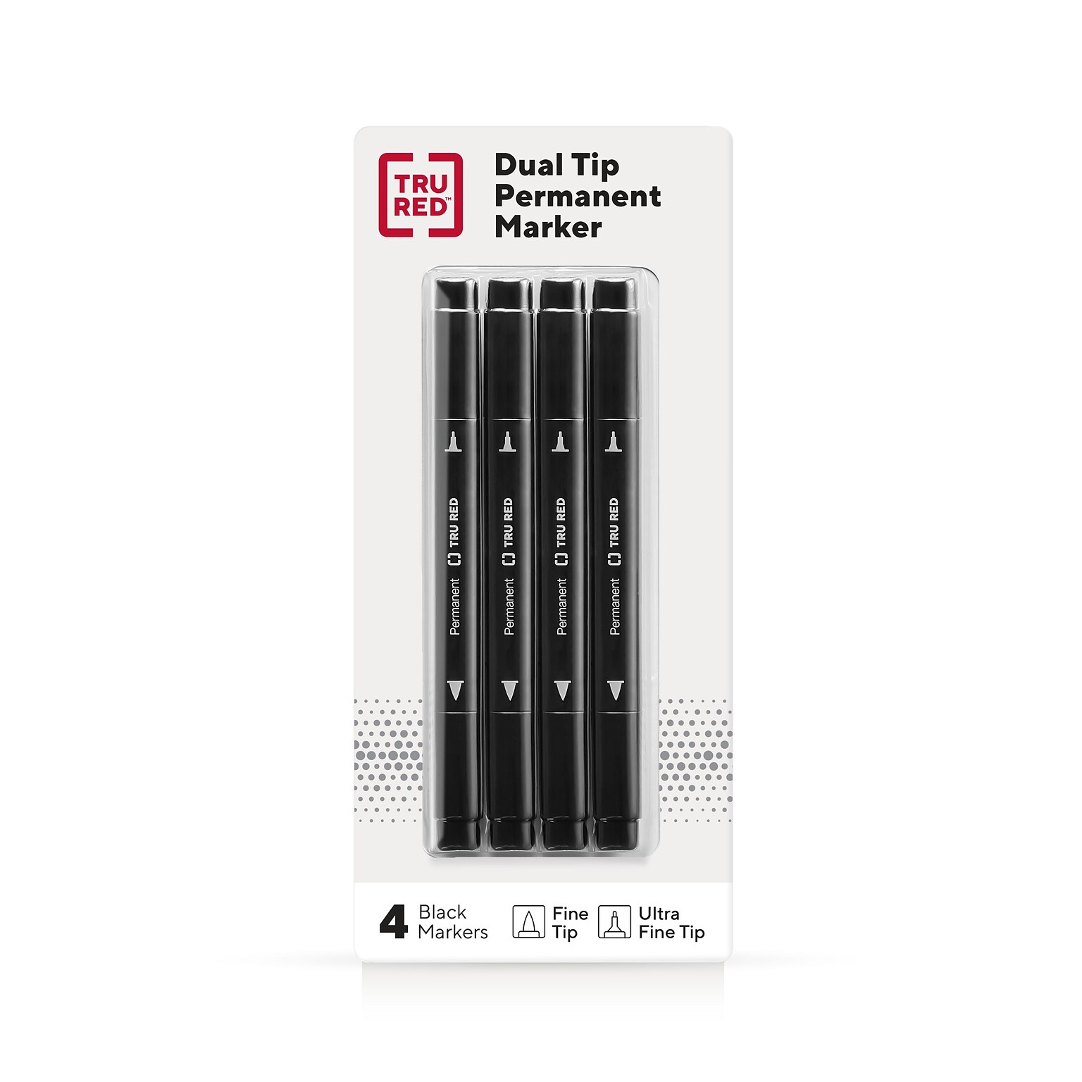 TRU RED™ Pen Permanent Markers, Twin Tip, Black, 4/Pack (TR57829)