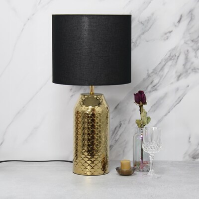 Simple Designs Whimsical Wave 23.75" LED Table Lamp, Gold Base/Black Shade (LT2124-GLD)