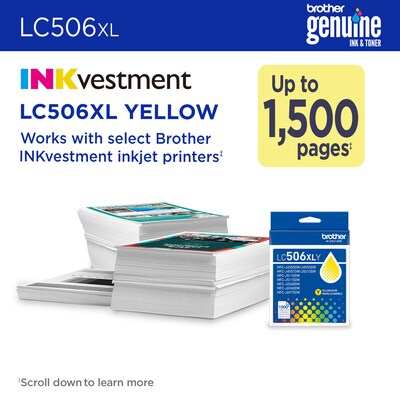Brother LC506XL Yellow High Yield Ink Cartridge, Prints Up to 1,500 Pages (LC506XLYS)