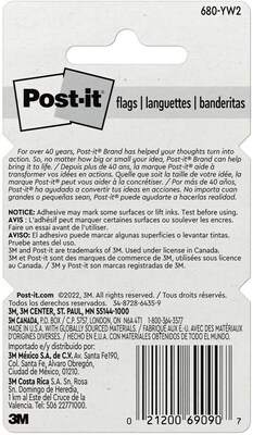 Post-it Flags, .94" Wide, Yellow, 100 Flags/Pack (680-YW2)