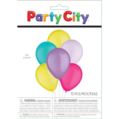 Party City Color Mix Balloons 11 Latex, Girly Brights, 15/Pack (AM111926)