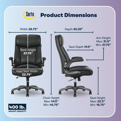 Serta Torrington Ergonomic Polyurethane Big & Tall Chair, 400 lb. Capacity, Black (52399-BLK)
