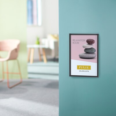 Excello Global Products Snap Frame Poster Holder, 8.5" x 11", Wall Mounted, Black Metal (SF-8511-BLK)