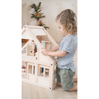 PlanToys Wooden My First Dollhouse, 24.5" x 16.6" x 22.6", Natural (PTS7110)