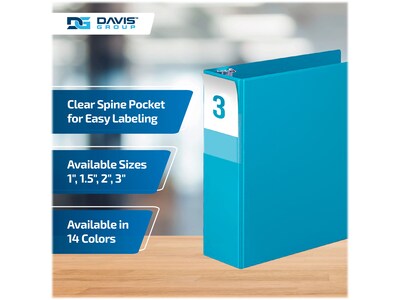 Davis Group Premium Economy 3" 3-Ring Non-View Binders, D-Ring, Turquoise Blue, 6/Pack (2305-52-06)