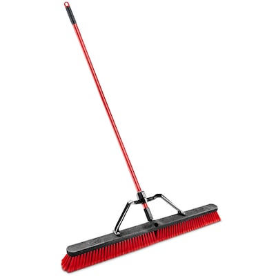 Libman Commercial 36 Multi-Surface Heavy-Duty Push Broom, Red & Black Bristles, 3/Carton (1101)