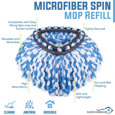 BISON LIFE Kleen Handler Microfiber Spin Mop Head Refill, Blue, 24/Pack (BPES-SPM-MFR-BL-L-1-24A)