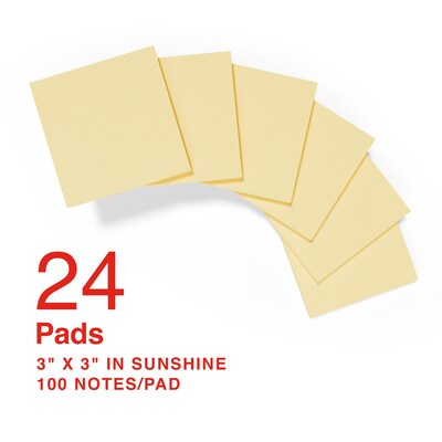 Staples Ultra Sticky Notes, 3 x 3, Sunshine Collection, 100 Sheets/Pad, 24 Pads/Pack (ST62888)