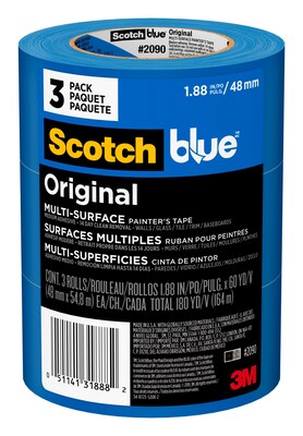 Scotch Blue Original Painters Tape Value Pack, 1.88 x 60 yds., Blue, 3 Rolls/Pack (2090-48EP3)