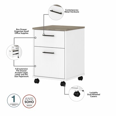 Bush Furniture Key West 48" Writing Desk with File Cabinet, Shiplap Gray/Pure White (KWS001G2W)