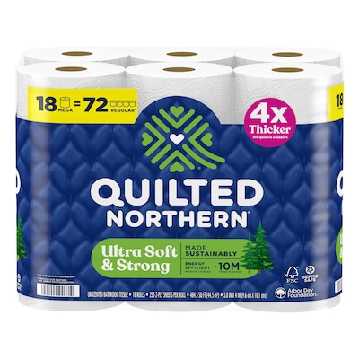 Quilted Northern Ultra Soft & Strong Toilet Paper, 2-ply, White, 295 Sheets/Roll, 18 Rolls/Case (946325/94475501)