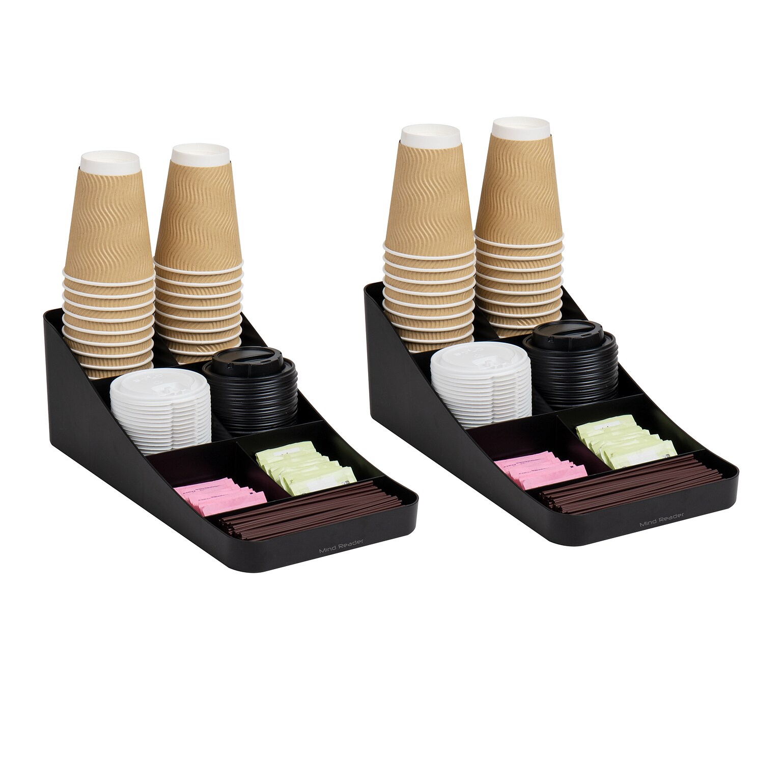 Mind Reader Plastic 7-Compartment Coffee Cup and Condiment Organizer, Black, 2/Pack (2COMP7-BLK)