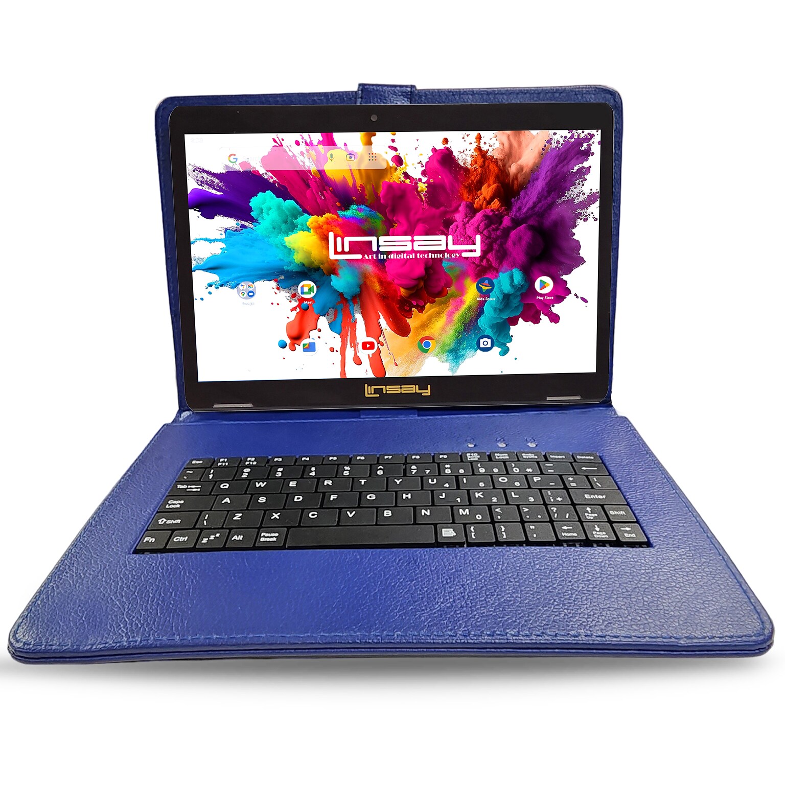 Linsay 10.1OCTA CORE 128GB Storage Android 13 Tablet with Blue Style Keyboard and Pen Stylus