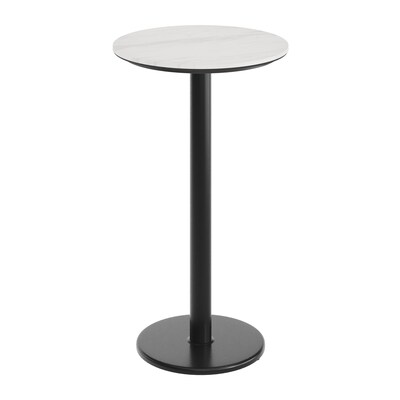 Flash Furniture Acadia 24 Round Wooden Dining Table with Round Base, White Faux Marble/Black Base (STRD24WMATR18B)