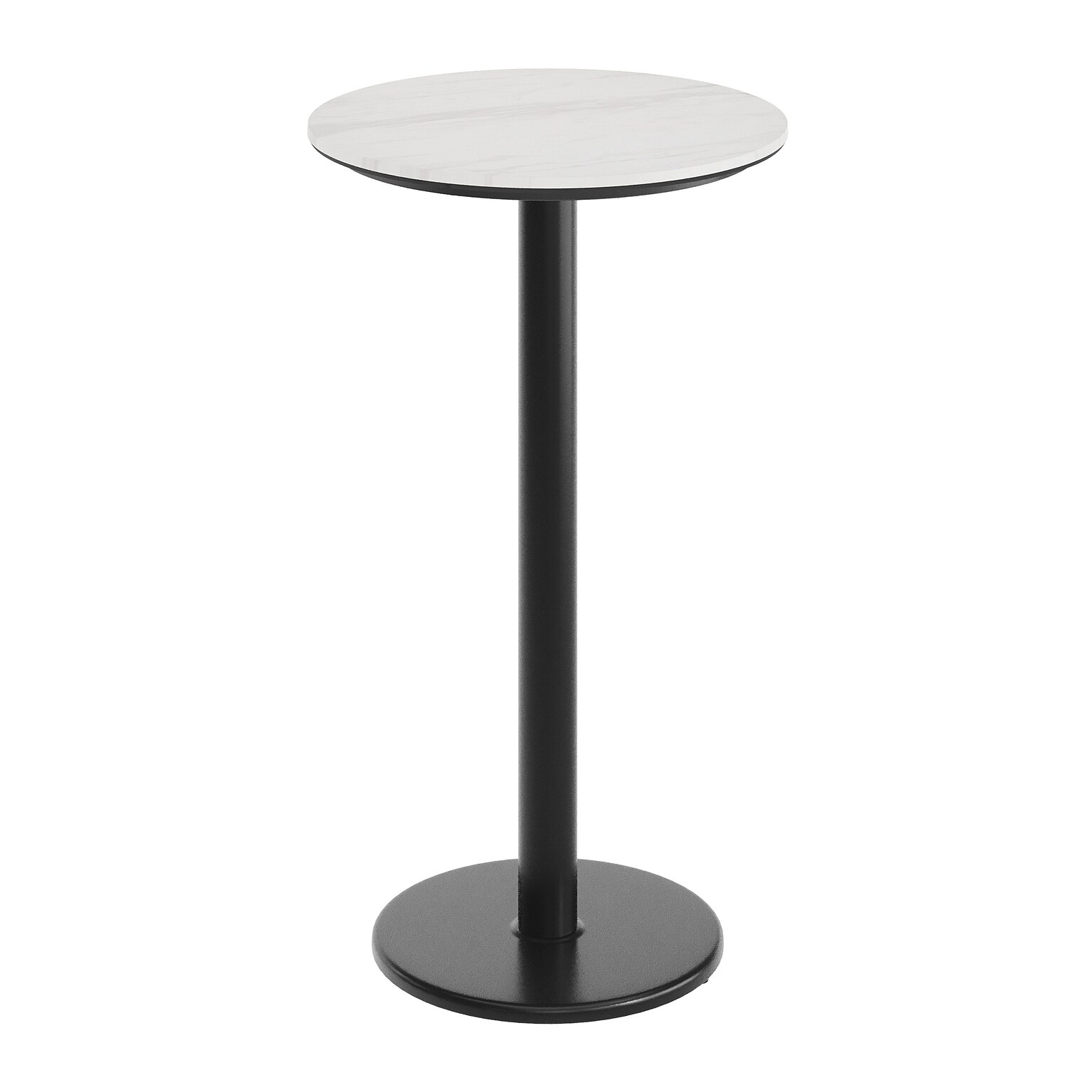 Flash Furniture Acadia 24 Round Wooden Dining Table with Round Base, White Faux Marble/Black Base (STRD24WMATR18B)