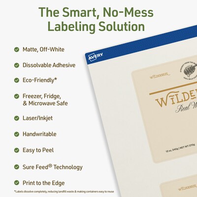 Avery Dissolvable Rectangle Multipurpose Labels, 4 x 5, Off-white, 50/Pack (94253)