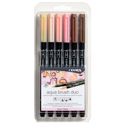Lyra Aqua Brush Duo Water-Based Marker, Dual-Tip, Assorted Colors, 6 Markers/Set, 2 Sets/Bundle (LYX
