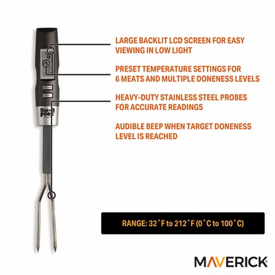 Maverick BarBFork Stainless Steel Digital Grilling Fork Thermometer, Gray (ET-54C)