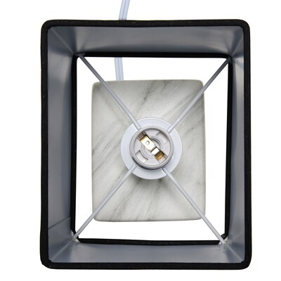 Simple Designs Petite Marbled Ceramic Table Lamp Fabric Shade, White with Black Shade (LT2071-WOB)